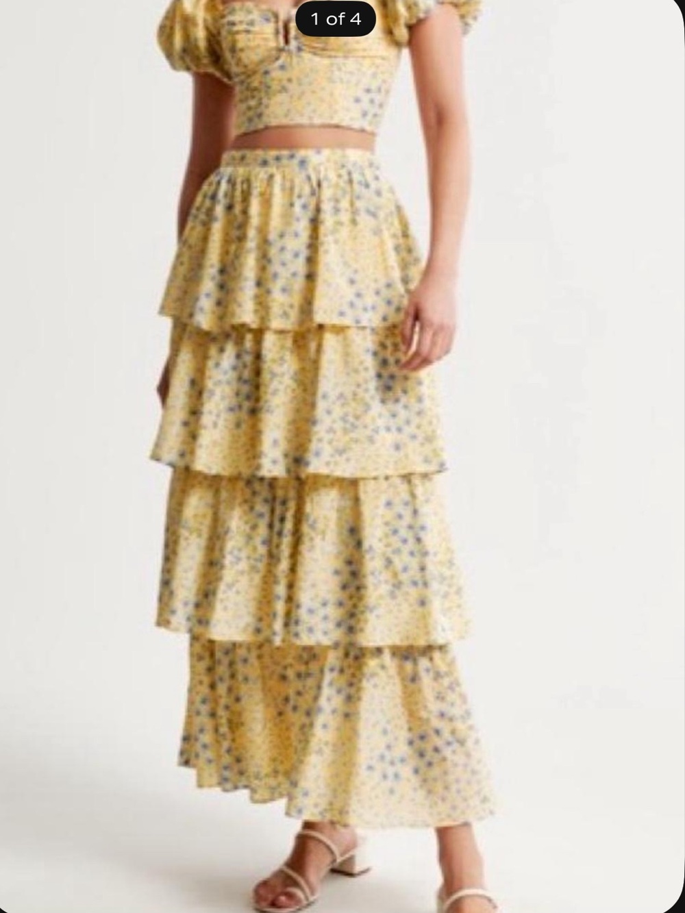 Abercrombie & Fitch Yellow Tiered Floral Maxi Skirt